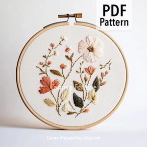 Hand Embroidery Pattern PDF, Wildflower Embroidery Design with Colorful Meadow Flowers, Botanical Hoop Art for Beginners, Instant Download