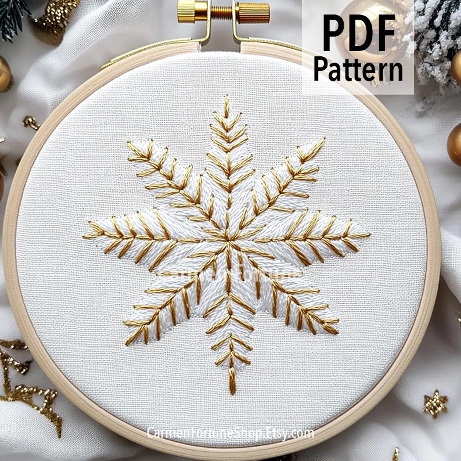 Snowflake Hand Embroidery Pattern PDF, Winter Christmas DIY Hoop Art ...