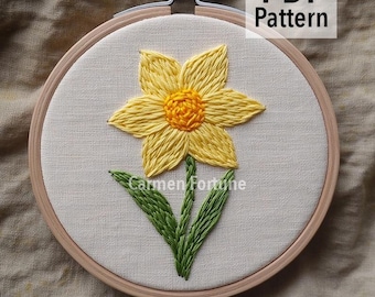 簡単な黄色の花の刺繍デザイン PDF、モダンな手刺繍のデジタル