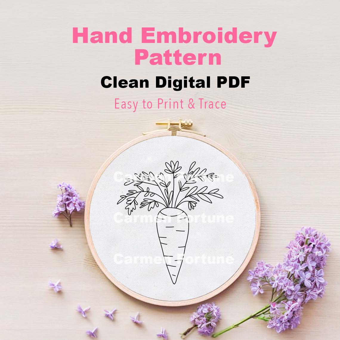 にんじんの手刺繍パターンPDF、野菜の刺繍、初心者向けDIYキッチン