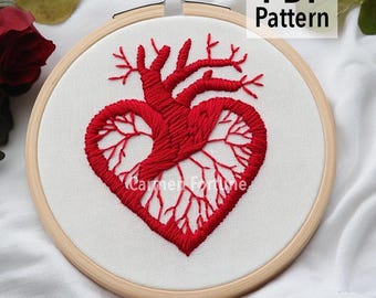 Hand Embroidery Pattern, Anatomical Heart Embroidery Design, Modern Gothic Heart Hoop Art, DIY Embroidery for Beginners, Instant Download