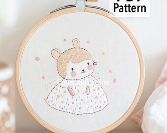 Bunny Hand Embroidery Pattern PDF, Cute Nursery Embroidery Design for Beginners, DIY Hoop Art, Instant Download