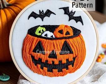 Hand Embroidery Pattern PDF, Halloween Pumpkin Embroidery Design, DIY Spooky Hoop Art for Beginners, Instant Download