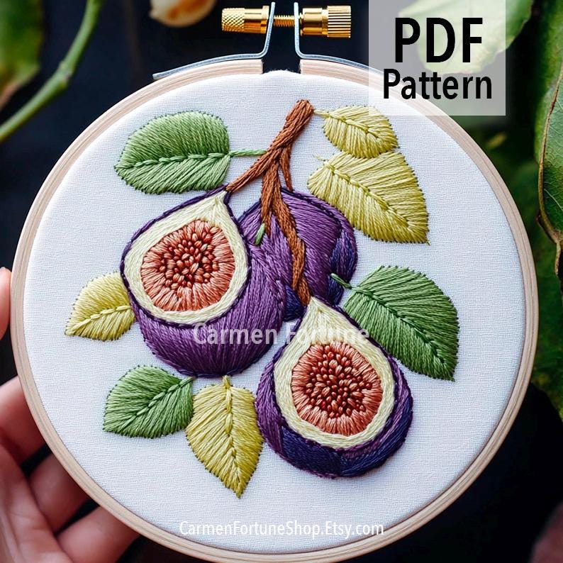 Purple Figs Hand Embroidery Pattern Botanical Hoop Art PDF Download purple-figs-hand-embroidery-pattern-botanical-hoop-art-pdf-download