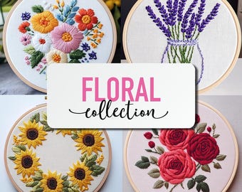 FLORAL BUNDLE +75 Patterns, Flowers Embroidery Designs, Hand Embroidery Patterns, Hand Embroidery Pdf, Lifetime Access
