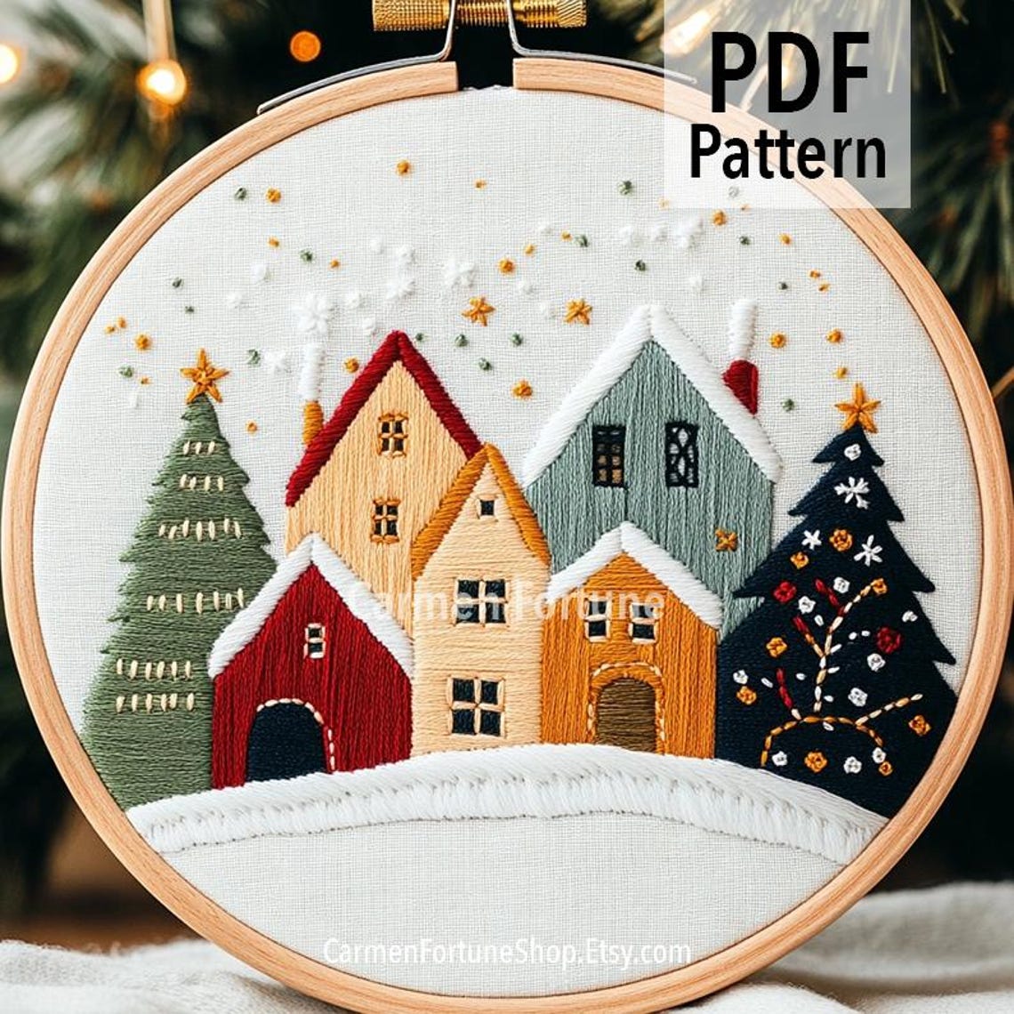 Hand Embroidery Pattern PDF, Christmas Winter Village Embroidery Design ...