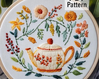 ビンテージ風 ティーポット刺繍アート ビンテージ風 ティーポット刺繍アート ビンテージ風 ティーポット刺繍