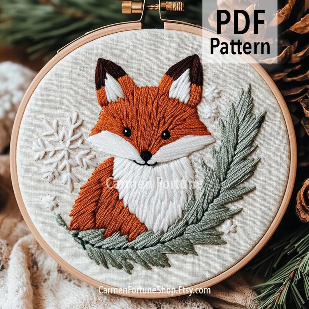 Fox Hand Embroidery Pattern PDF, Winter Woodland Animal Embroidery ...