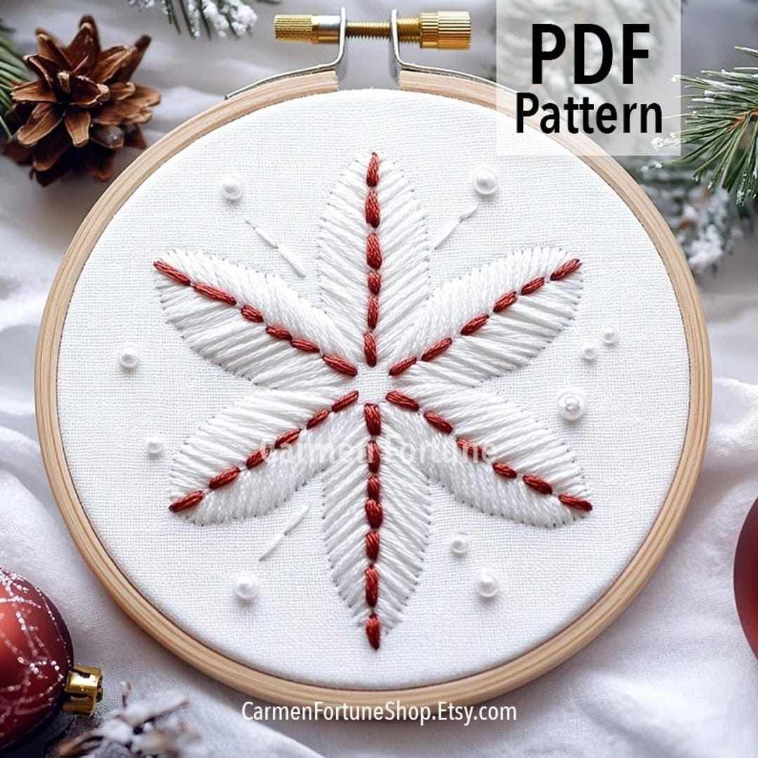 Snowflake Hand Embroidery Pattern PDF, Winter DIY Hoop Art for ...