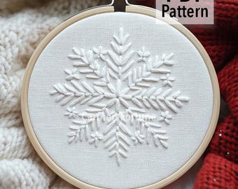 Schema per ricamo a mano di fiocchi di neve in PDF, ricamo invernale con motivo a punto bianco, ricamo stagionale fai da te per principianti, download immediato