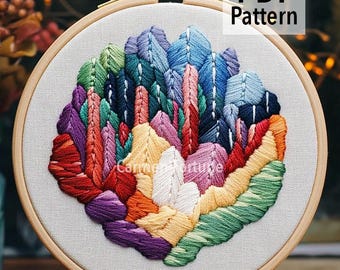 湖の風景の刺繍パターン、穏やかな手刺繍、風景ステッチ PDF、DIY