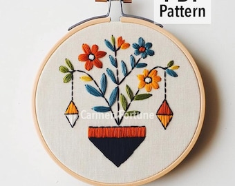 Hand Embroidery Pattern, Minimalist Flowers Embroidery Design, Modern Botanical Line Art Hoop, Embroidery for Beginners, Instant Download