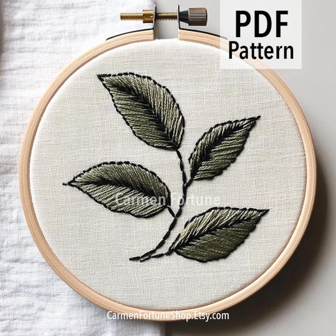 Hand Embroidery Pattern PDF, Botanical Leaf Embroidery Design, Modern ...