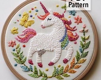 ユニコーン刺繍パターン PDF ファイル、保育園、即時ダウンロード
