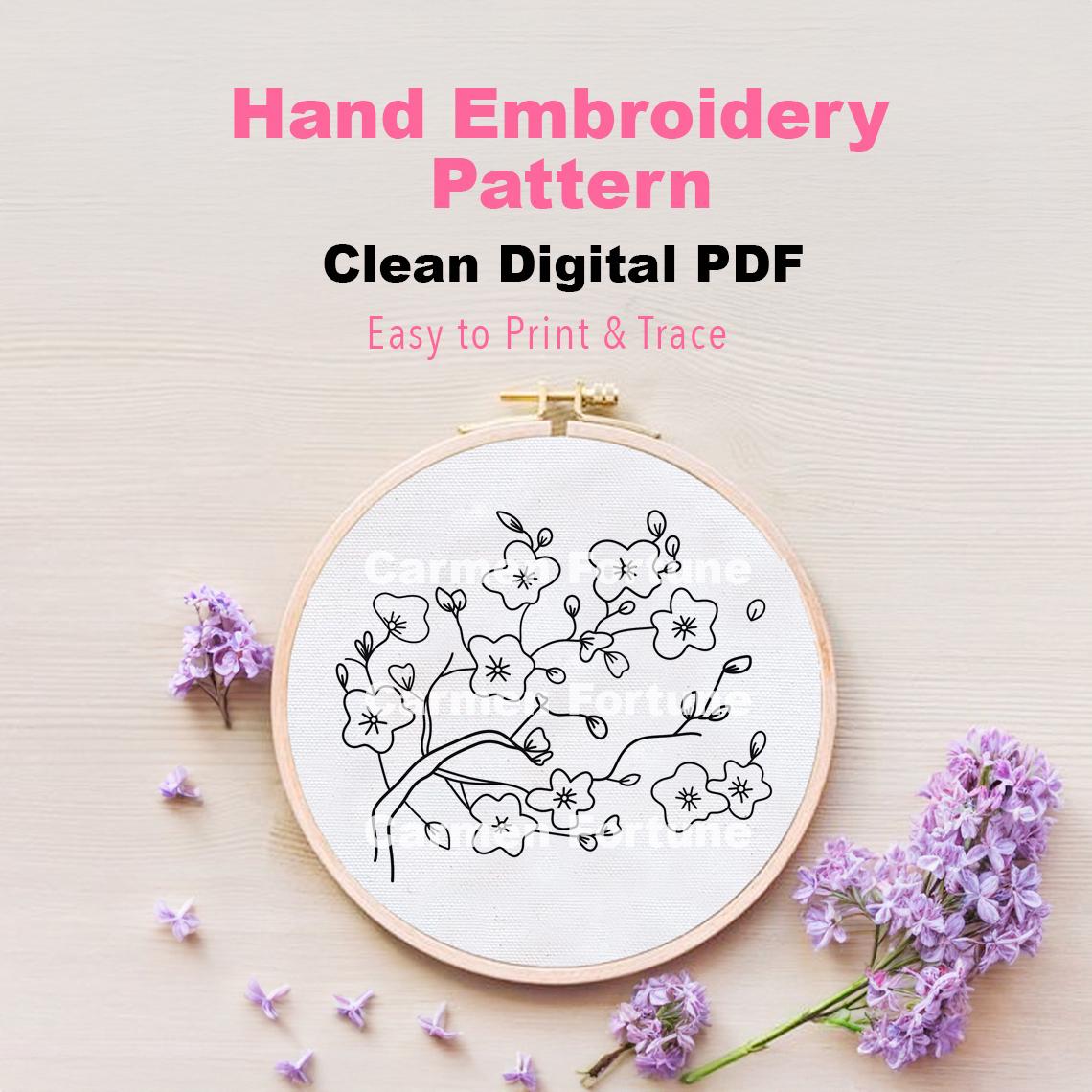 Hand Embroidery Pattern PDF, Cherry Blossom Embroidery Design With Pink ...