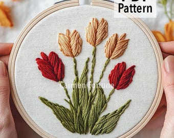 Tulip Hand Embroidery Pattern PDF, Flower Embroidery, DIY Hoop Art for Beginners, Modern Botanical Embroidery Project, Instant Download