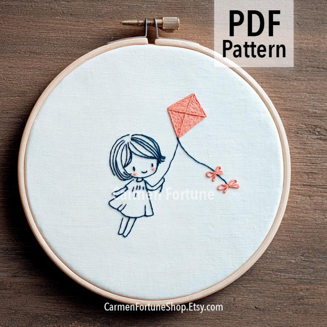 Chibi Pattern Design Chibi Girl Embroidery Pattern: Kawaii Kite Design, Beginner DIY (PDF ...