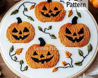 Hand Embroidery Pattern PDF, Halloween Pumpkin Embroidery Design, DIY Spooky Hoop Art for Beginners, Instant Download