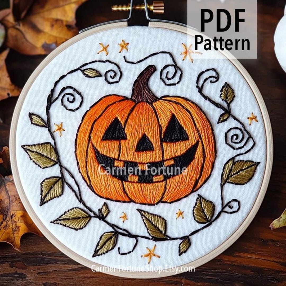 Hand Embroidery Pattern PDF, Halloween Pumpkin Embroidery Design, DIY ...