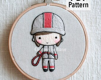Handstickerei Anleitung PDF, Feuerwehrmann Chibi Stickmuster, Stickmuster für Anfänger, Sofort Download