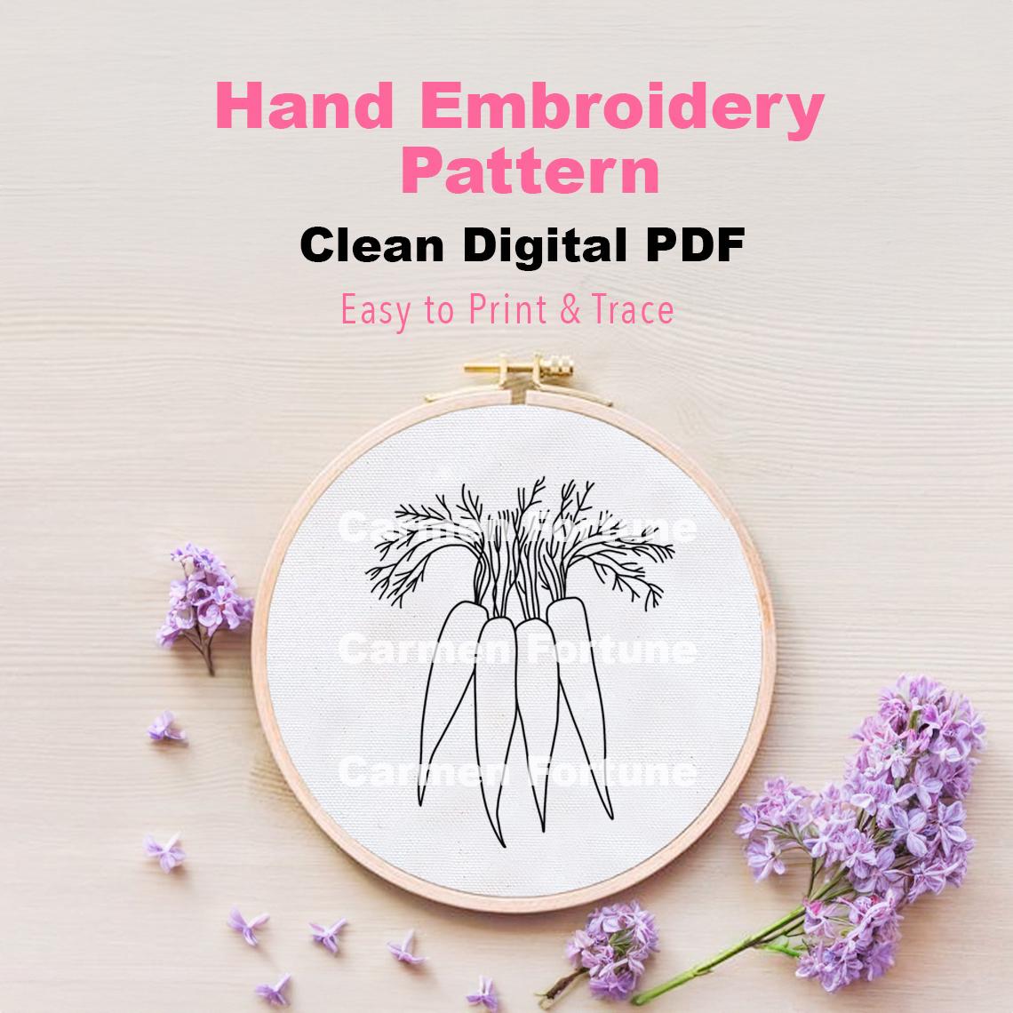 にんじんの手刺繍パターンPDF、野菜の刺繍、初心者向けDIYキッチン