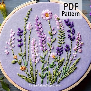 Hand Embroidery Pattern PDF, Wildflower Embroidery Design with Colorful Meadow Flowers, Botanical Hoop Art for Beginners, Instant Download