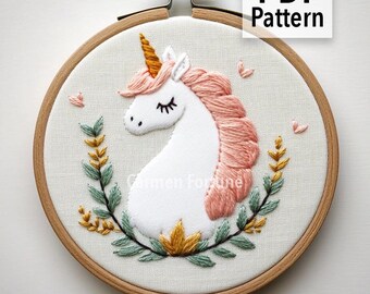 ユニコーン刺繍パターン PDF ファイル、保育園、即時ダウンロード