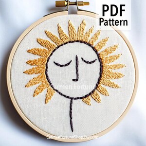 Hand Embroidery Pattern PDF, Minimalist Line Art Face Embroidery Design, Abstract Modern Hoop Art with Leaves, DIY Pattern Instant Download