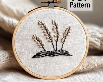 Patrón de bordado a mano en PDF, elegante diseño de bordado de campo botánico, arte rústico minimalista de aro natural para principiantes, decoración moderna DIY