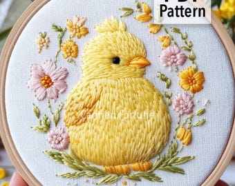 Chick Hand Embroidery Pattern PDF, Bird Embroidery Design, Easter Chick Embroidery, DIY Hoop Art for Beginners, Instant Download
