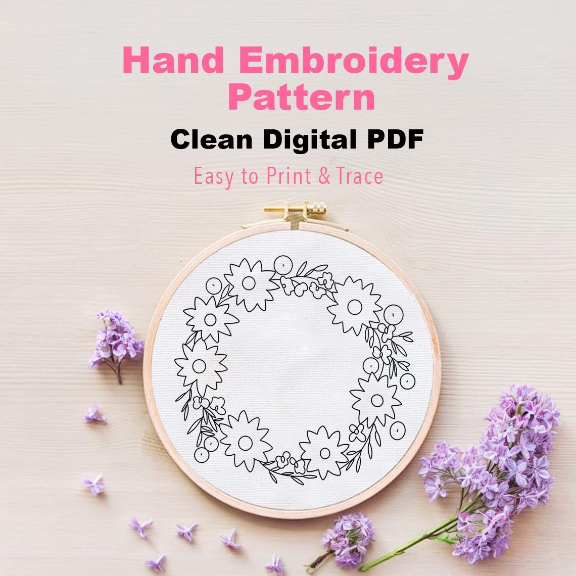 Hand Embroidery Pattern PDF, Daisy Flower Wreath Embroidery Design ...