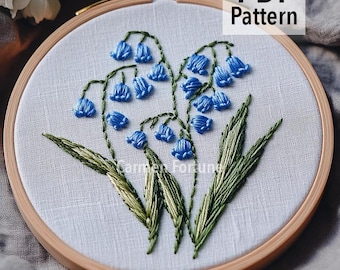 Patrón de bordado a mano en PDF, diseño de bordado de campanilla, arte botánico DIY para principiantes, diseño floral moderno, descarga instantánea