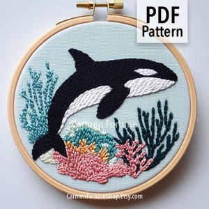初心者向けクジラ刺繍パターン PDF 刺繍デジタルダウンロード 刺繍説明