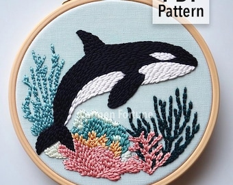 クジラコレクション - シャチの刺繍パターン - デジタルPDF縫製