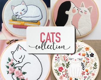CATS BUNDLE, Cute Kitty Embroidery Designs, +35 Hand Embroidery Patterns, Hand Embroidery PDF, Lifetime Access