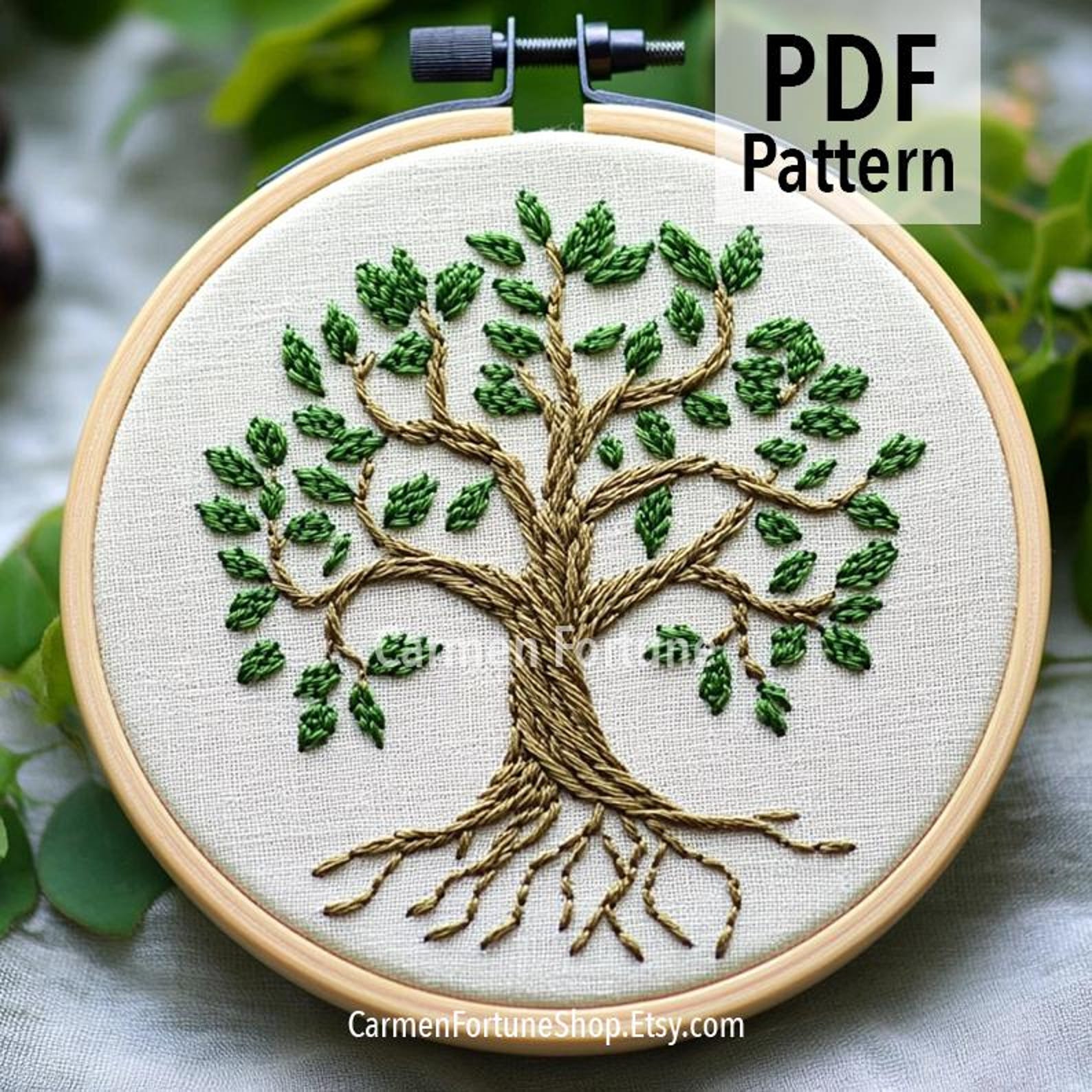 Hand Embroidery Pattern PDF, Tree of Life Embroidery Design With Roots ...