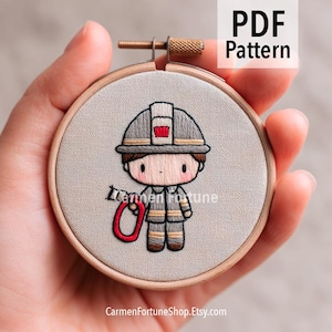 Firefighter Chibi Embroidery Pattern: Easy DIY Hoop Art (PDF Download)
