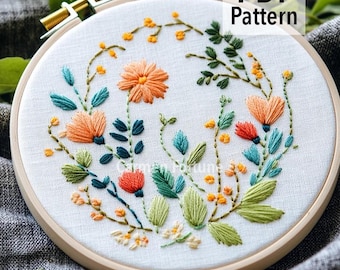 Wildflower Embroidery Pattern: Colorful Meadow, Botanical Hoop Art (PDF Download)