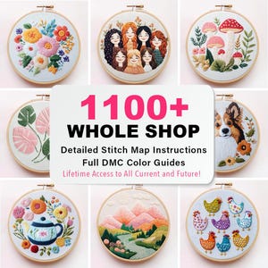Whole SHOP Bundle, Handstickerei Muster PDF, Handstickerei Design, aktuelle und zukünftige Designs, lebenslanger Zugang, sofortiger Download