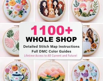 Whole SHOP Bundle, Handstickerei Muster PDF, Handstickerei Design, aktuelle und zukünftige Designs, lebenslanger Zugang, sofortiger Download