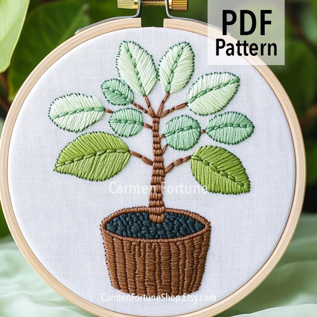 Potted Plant Embroidery Pattern: Botanical Hoop Art DIY (PDF Download ...