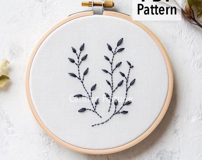 Digital PDF Pattern, Leaves Hand Embroidery Pattern , PDF Modern Hand ...