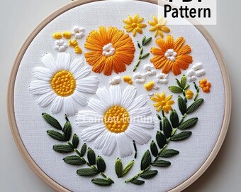 簡単な黄色の花の刺繍デザイン PDF、モダンな手刺繍のデジタル