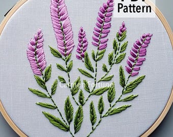 Hand Embroidery Pattern PDF, Pink Wildflowers Embroidery Design, Modern Botanical DIY Hoop Art for Beginners, Instant Download