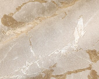 Golden Vein Marble Beige Embossed Wallpaper, Home Wall Decor, Aesthetic Wallpaper, Textured Wallcovering Non-Adhesive and Non-Peel and Stick