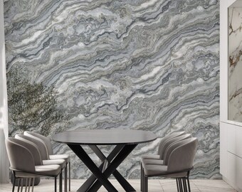 Modern Gray Gold Marbled Shiny Wallpaper, Home Wall Decor, Aesthetic Wallpaper, Textured Wallcovering Non-Adhesive and Non-Peel and Stick