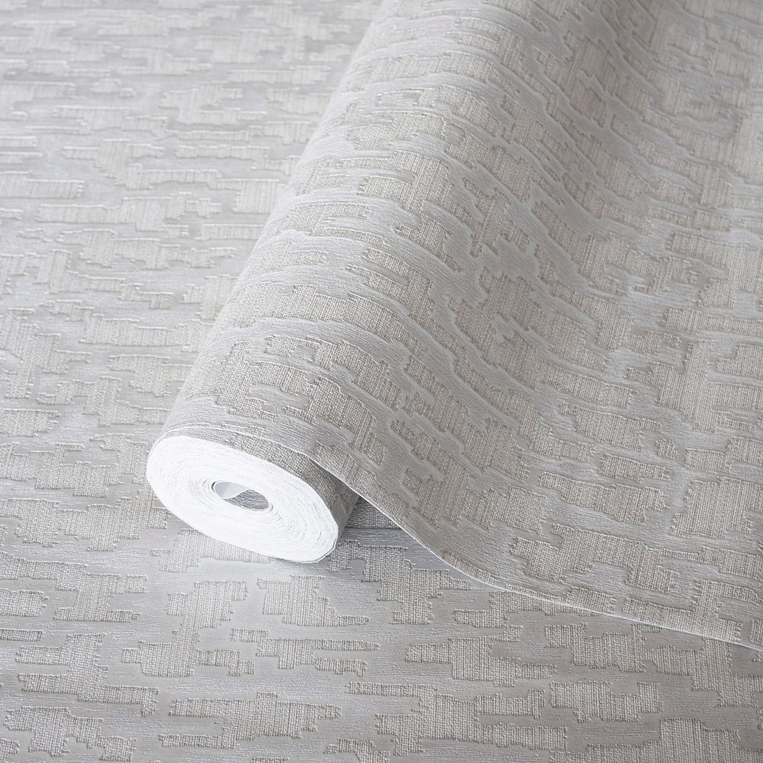 Modern Gray Embossed Wallpaper Home Wall Decor Aesthetic Etsy