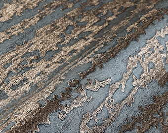 Beautiful Dark Shimmering Distressed Embossed Wallpaper, 3D Textured Wallcovering, Blue Gold, Non-Woven, Non-Pasted, Wide 178 sq ft Roll