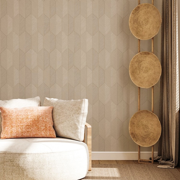 Modern Embossed Geometric Herringbone Textured Wallpaper, Brown Traditional Wallcovering, Non-Pasted, Extra Wide 178 sq ft Roll, Sturdy