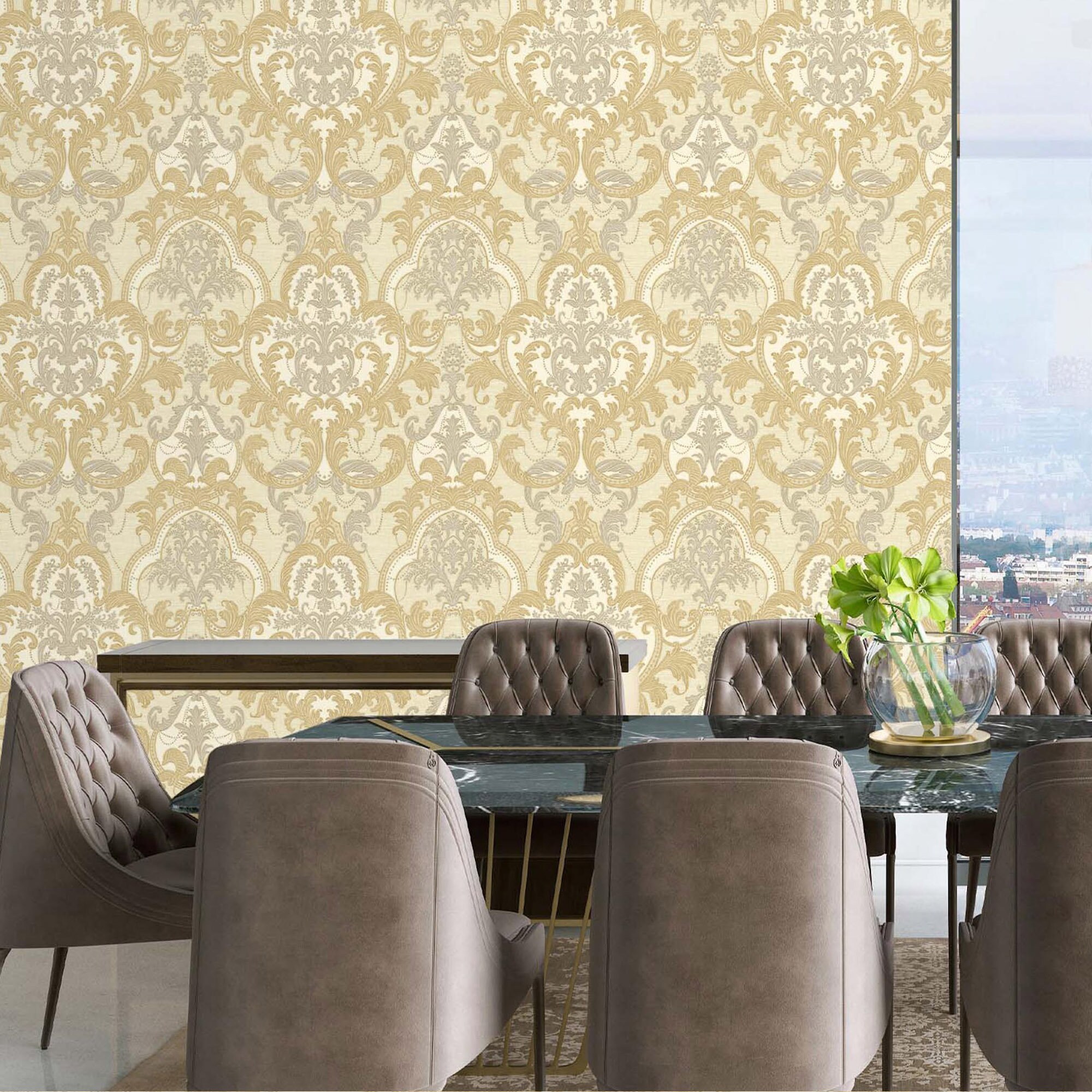 Stylish Embossed Flowered Golden, Home Wall Decor, Aesthetic Wallpaper ...